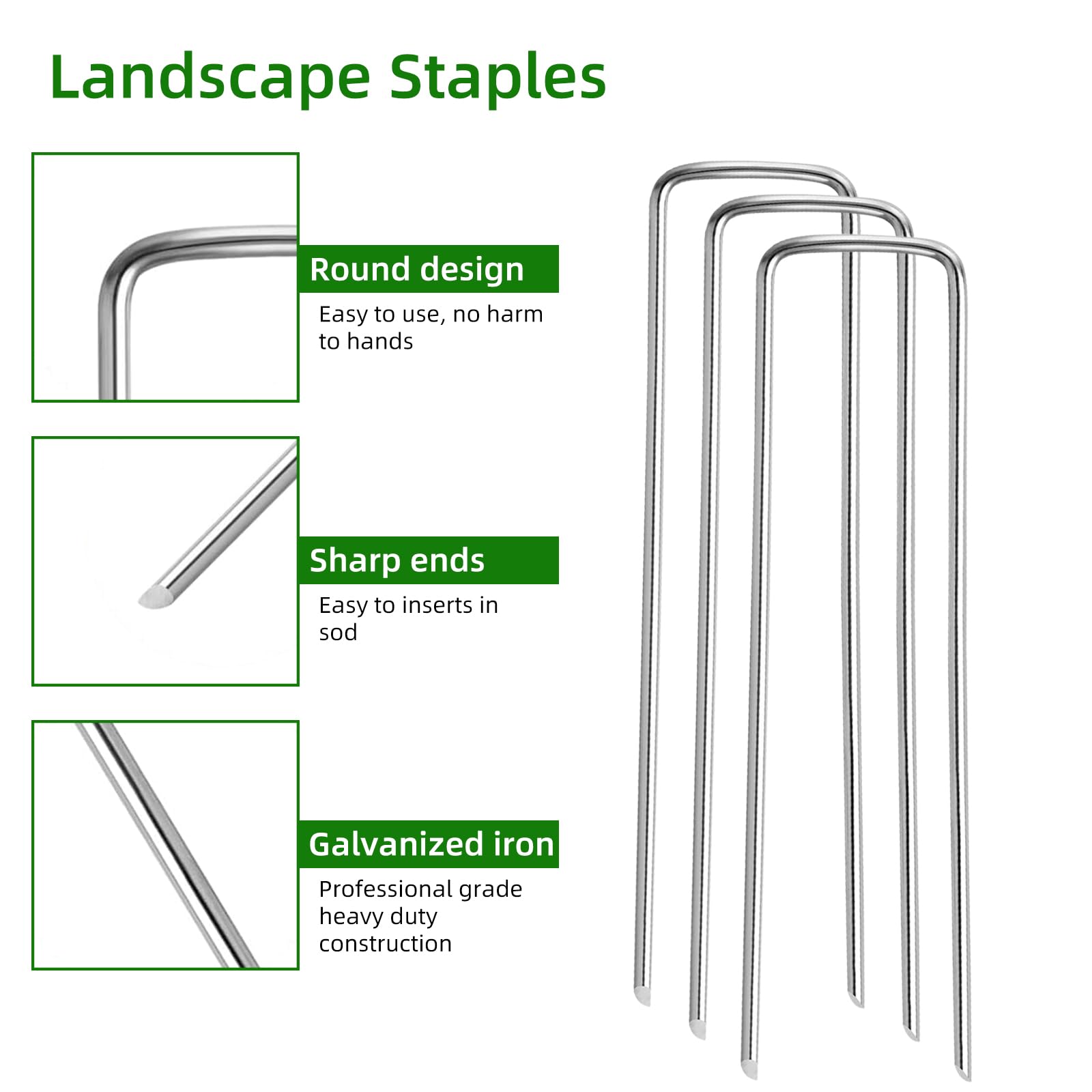 Luijnbn 30 Pack Lawn Staples, Premium Garden Landscape Staples, Galvanized Heavy-Duty Gauge Stakes, U-Shaped Tent Stakes, Anti-Rust Fence Netting Pins Ground Spikes, Sod Pins