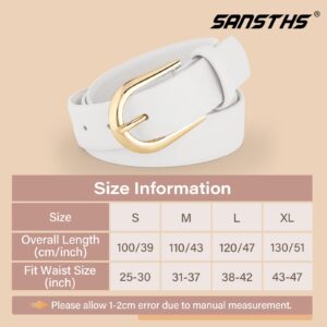 SANSTHS Women's Leather Belt for Jeans Pants Fashion Gold Buckle Ladies Dress Waist Belt,White,S