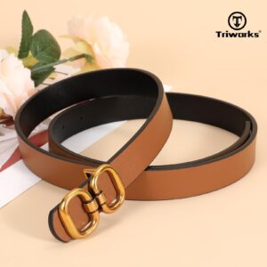 TRIWORKS Reversible Leather Belt for Women with Gold Buckle Ladies Leather Belt for Jeans Pants