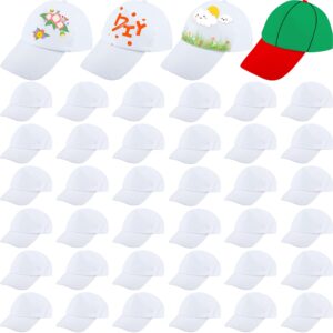 sgbetter 40 pcs white baseball hats diy painting baseball caps adjustable plain blank cap for adult kids outdoor sports running camp