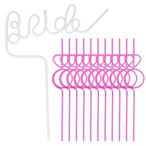 bachelorette party decorations straws set 12 pcs, vulgbunee bride party supplies,11 diamond ring (pink) and 1 bride straw (white)