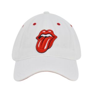 the rolling stones women's dad hat, lips logo adjustable cotton baseball cap with curved brim, white, one size