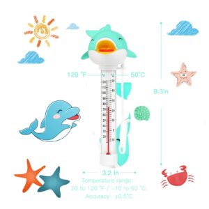 XY-WQ Floating Pool Thermometer, Large Size Easy Read for Water Temperature with String - Swimming Pool, Spas, Hot Tubs, Ponds (Dolphin3)