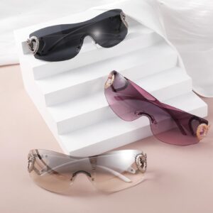 3 Pcs Y2K Rimless Sunglasses Women Men, Y2k Glasses Trendy Shield Wrap Around Sunglasses Oversized Fashion Frameless Sun Glasses UV400