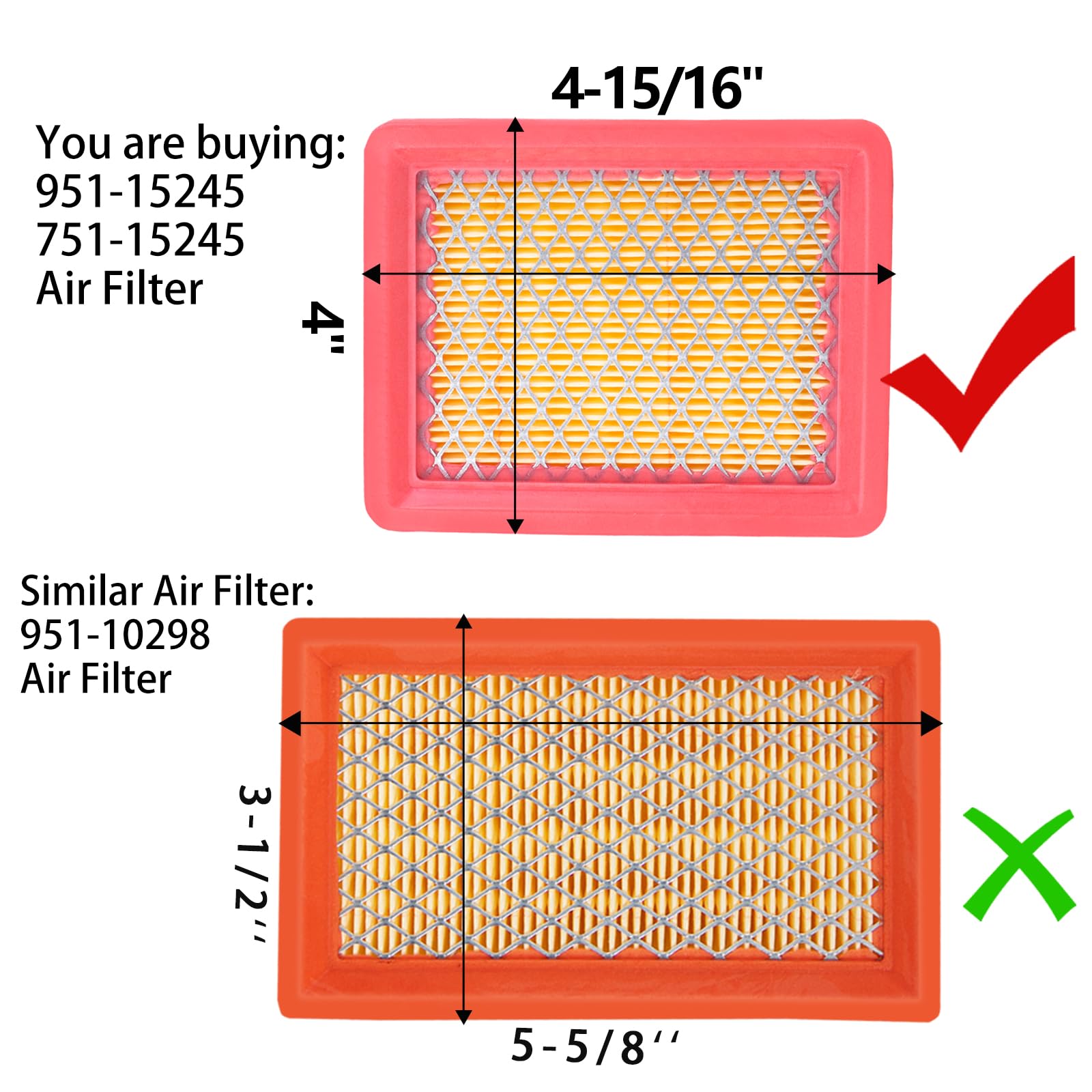 Ceukius 4 Pack 951-15245 Air Filter Replace for MTD 951-15245 751-15245, Fits Cub Cadet MTD 159cc 196cc Engine Lawn Mower