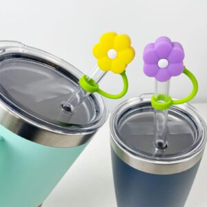 LUOLAO 4PCS Cute Flower Straw Covers Cap for YETI Straw tumbler, Cup Accessories Including 4 Colors Silicone Straw toppers, Reusable Straw Lids