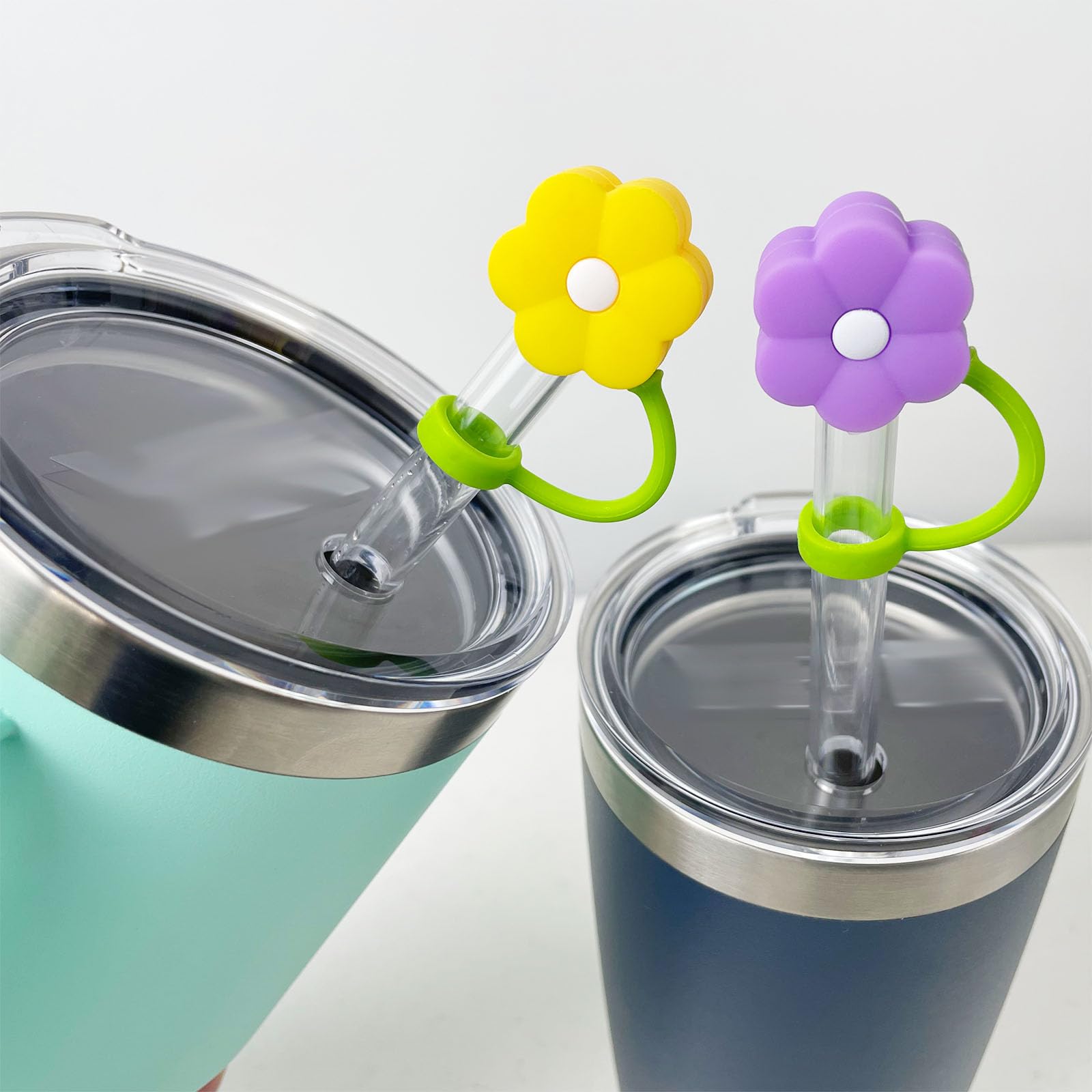 LUOLAO 4PCS Cute Flower Straw Covers Cap for YETI Straw tumbler, Cup Accessories Including 4 Colors Silicone Straw toppers, Reusable Straw Lids