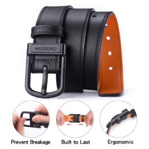 MACBORO Non Metal Tsa Approved Belt Nickel Free Hypoallergenic Belts for Men Plastic Buckle Travel Black Leather Belt