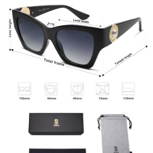 SOJOS Oversized Cat Eye Polarized Sunglasses for Women Retro Square Cateye Style Sunnies SJ2312, Black Frame/Grey Grading Lens