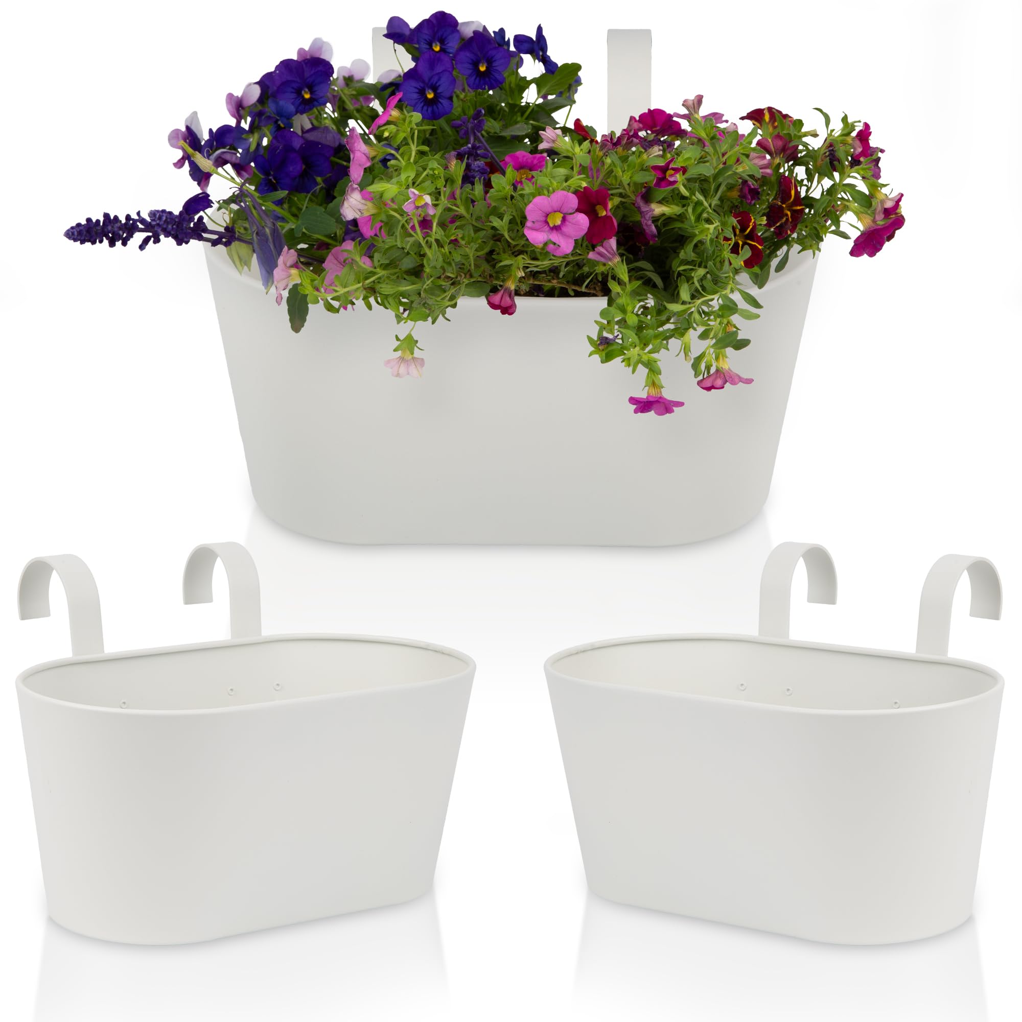 Beautiful Hanging Flower Pots for Outside Railing Or Fence - Stylish Set of 3 Outdoor Planters For Any Balcony, Porch or Deck - Window Planter Boxes Are Perfect to Grow Fresh Herbs & Flowers at Home