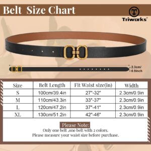 TRIWORKS Reversible Leather Belt for Women with Gold Buckle Ladies Leather Belt for Jeans Pants