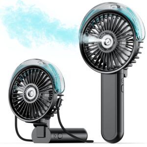 sweetfull portable misting fan - 180° foldable handheld personal fan with mist spray, 3 speeds, 30ml water tank, usb rechargeable for travel, outdoors, makeup, camping, home, and office use