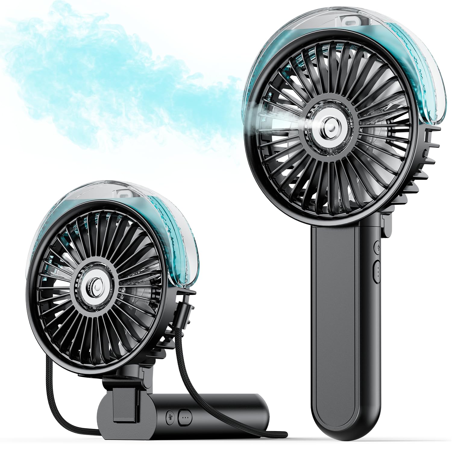 SWEETFULL Portable Misting Fan - 180° Foldable Handheld Personal Fan with Mist Spray, 3 Speeds, 30ml Water Tank, USB Rechargeable for Travel, Outdoors, Makeup, Camping, Home, and Office Use