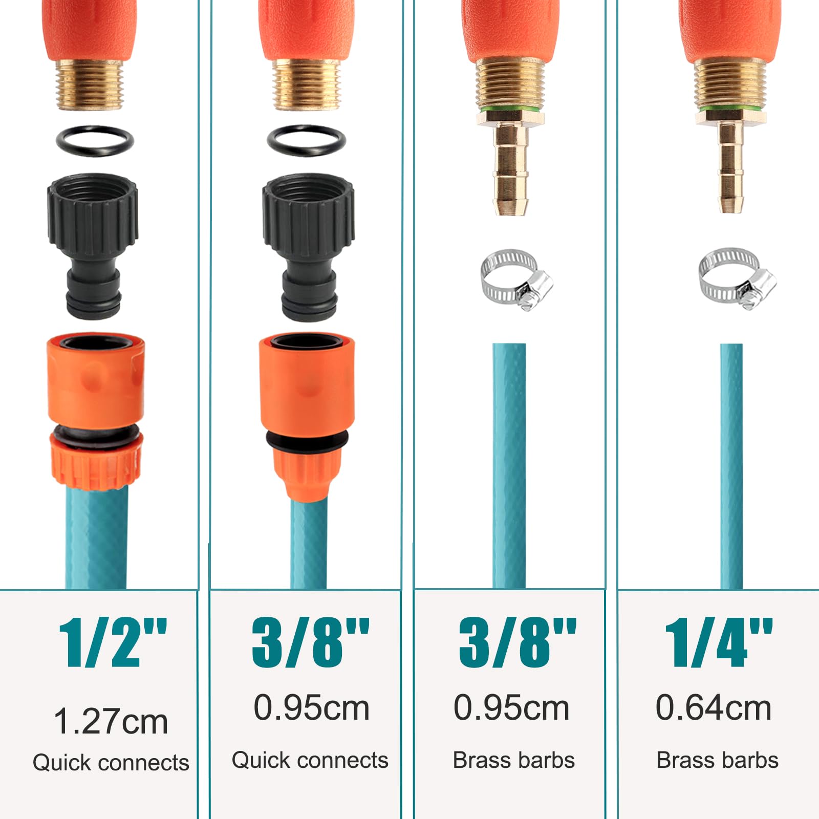 Sprayer Wand, 44" all metal Sprayer for 1/2" & 3/8" Hose Quick Connectors, 1/4" & 3/8" Brass Barb Sprayer Wand Replacement Built-in Shut Valve Stainless Steel Spray Wand, w/Hose Connector