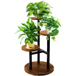 geebobo 3 tier plant stand indoor, metal wood plant stands for indoor plants multiple, corner tiered flower plants shelf stand for living room bedroom, brown