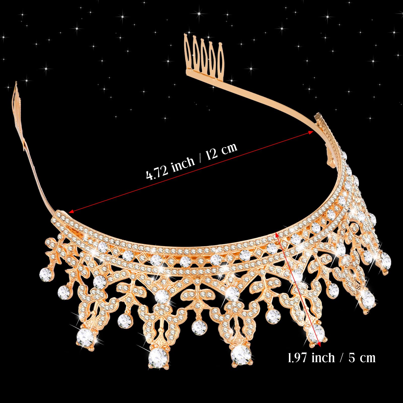 Wavyknot 10 Pieces Crown Tiara for Women Crystal Headband with Comb Princess Rhinestone Queen Crown Bridal Hair Accessories Jewelry for Women Prom Birthday Party Wedding Gifts(Gold)