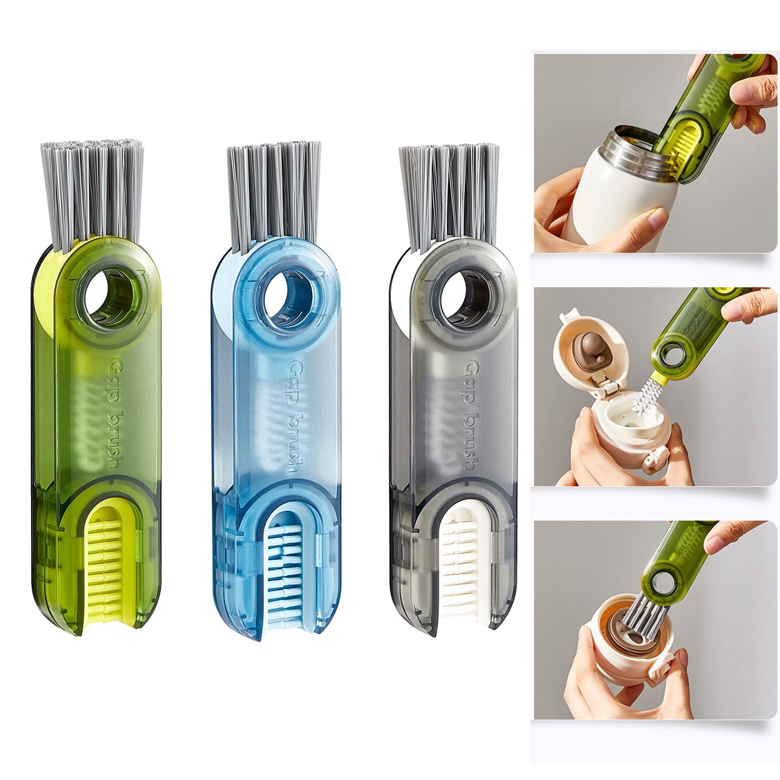 3 Pack 3 in 1 Multifunctional Cleaning Brush, Water Bottle Cleaner Brush 3 in 1 Cleaning Brush for Water Bottles, Cup, Home Kitchen Cleaning Tools