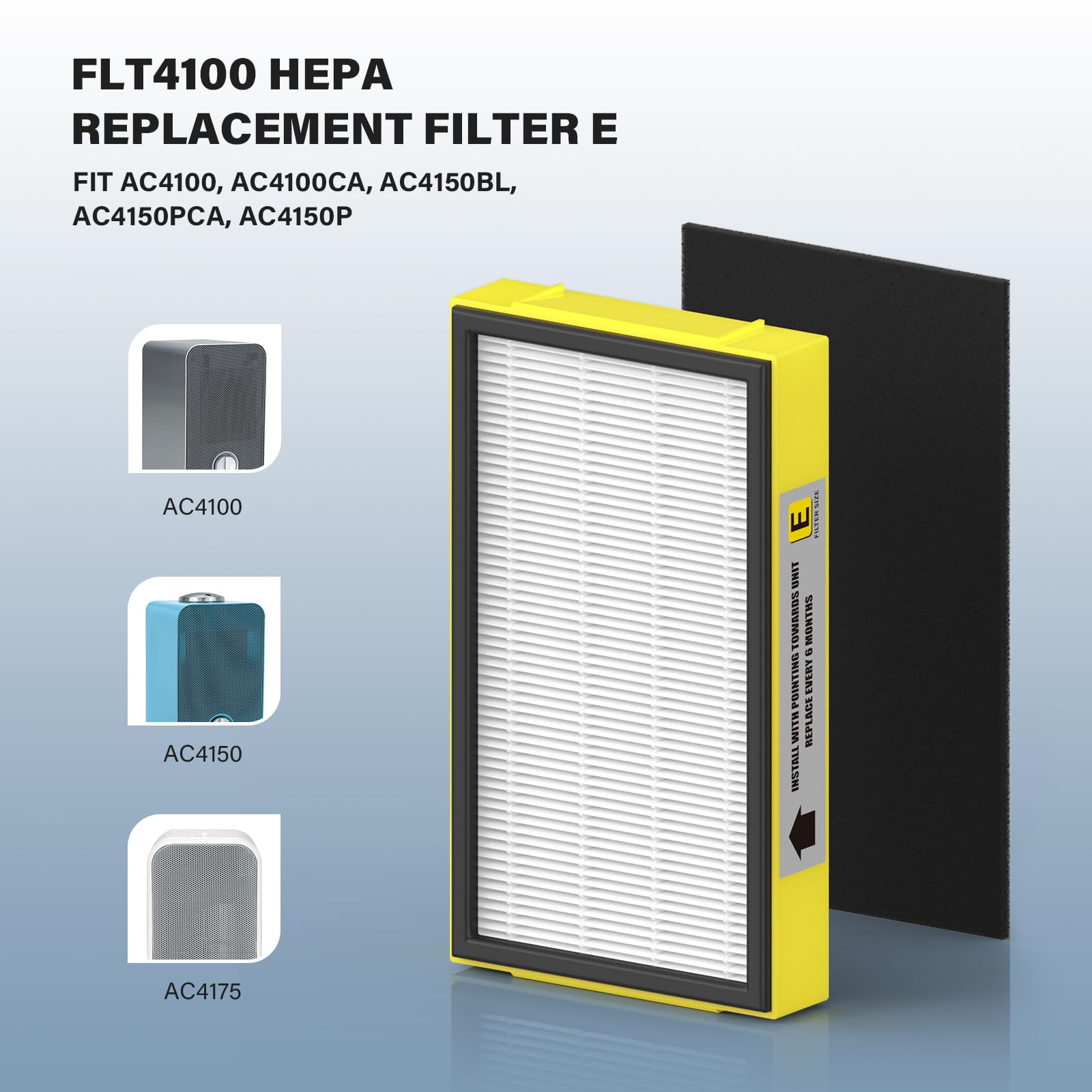 FLT4100 True HEPA Replacement Filter E for Guardian AC4100, AC4100CA, AC4150BL, AC4150PCA, AC4150P, 4 True HEPA Filter & 8 Activated Carbon Filter