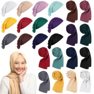 Bunnycool 24 Pcs 24 Pcs Muslim Hijab Scarves for Women with Under Scarf Cap Chiffon Shawl Islamic Caps with Tie Back Closure (Bright Colors)