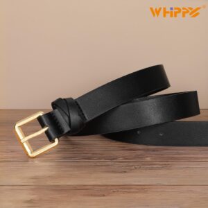 WHIPPY Women's Leather Belts for Jeans Pants Casual Ladies Belt Fashion Vintage Pin Buckle Belt for Women, Black, S