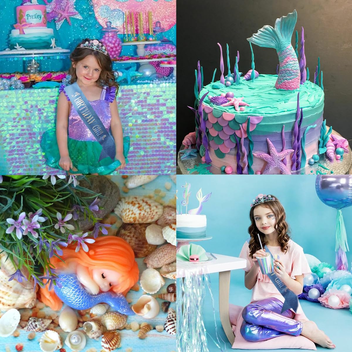 Didder Mermaid Themed Party Outfit: Sash, Crown and Decorations for Girls