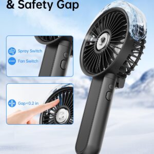 SWEETFULL Portable Misting Fan - 180° Foldable Handheld Personal Fan with Mist Spray, 3 Speeds, 30ml Water Tank, USB Rechargeable for Travel, Outdoors, Makeup, Camping, Home, and Office Use