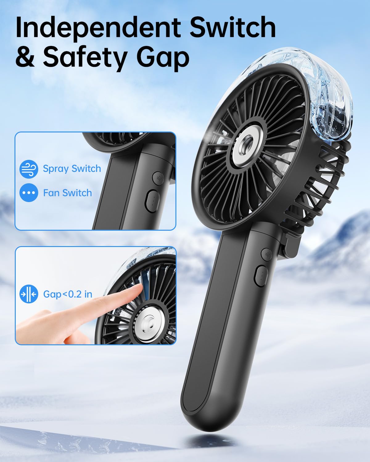 SWEETFULL Portable Misting Fan - 180° Foldable Handheld Personal Fan with Mist Spray, 3 Speeds, 30ml Water Tank, USB Rechargeable for Travel, Outdoors, Makeup, Camping, Home, and Office Use