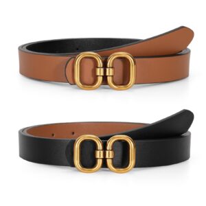 TRIWORKS Reversible Leather Belt for Women with Gold Buckle Ladies Leather Belt for Jeans Pants