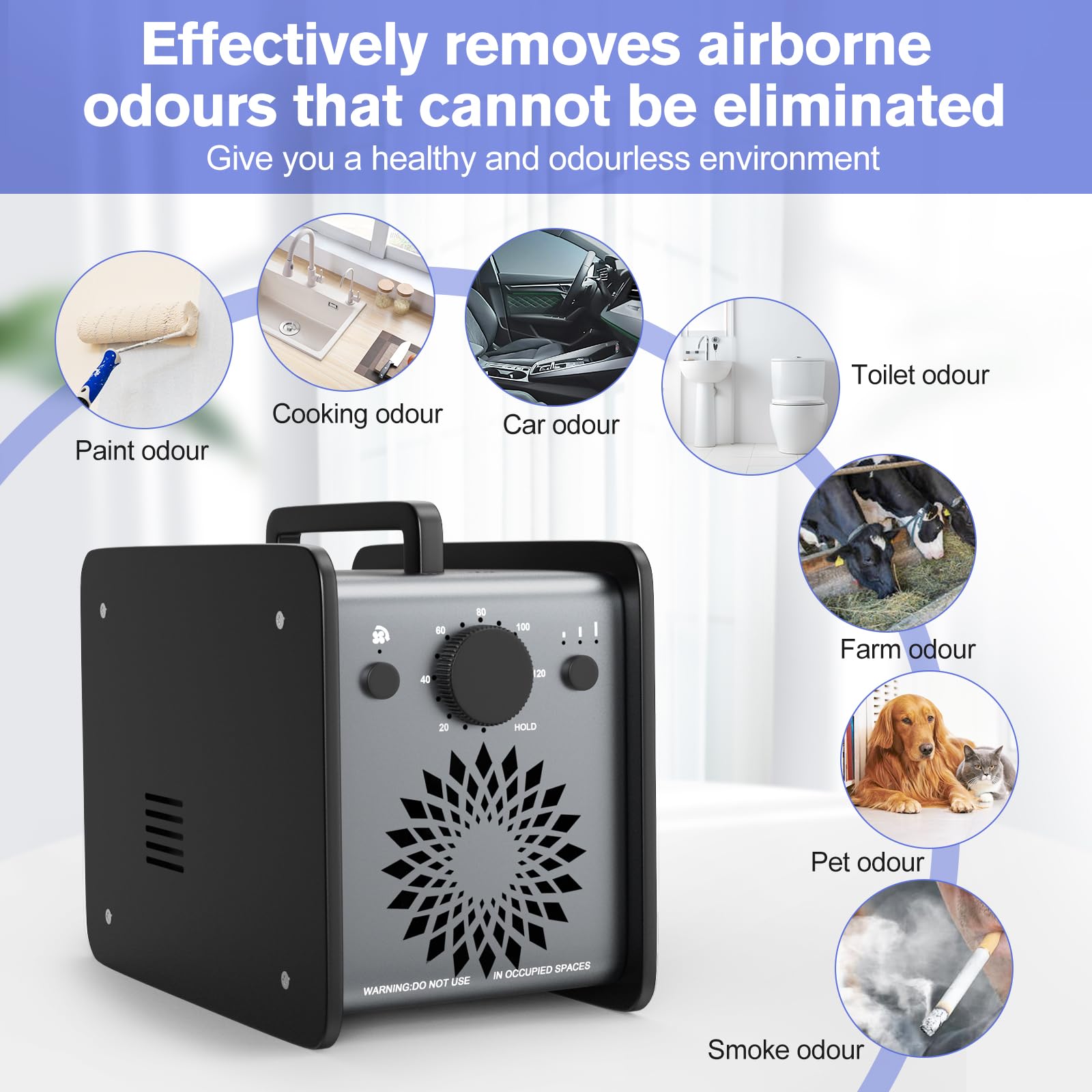 Ozone Generator 35,000mg/h, Ozone Odor Eliminator Machine for Home Car, Ultra-Powerful Ozone Generator for Comprehensive Odor Elimination Black