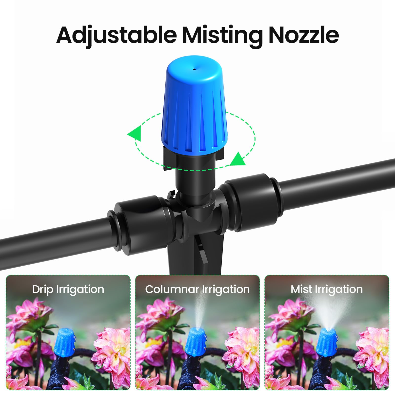 MIXC 65FT Greenhouse Watering System- Quick Efficient Connector Hanging Plant Watering System Automatic Mist Irrigation Kit with 1/4" Blank Tubing and Misting Nozzles