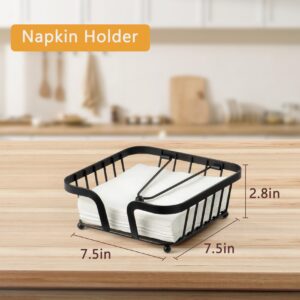 Napkin Holder for Table, Flat Napkin Holder with Weighted Arm, Napkin Holder, Napkin Dispenser, Modern Flat Napkin Holders, Square Paper Napkin Holders, Napkin Holder for Kitchen (Black)