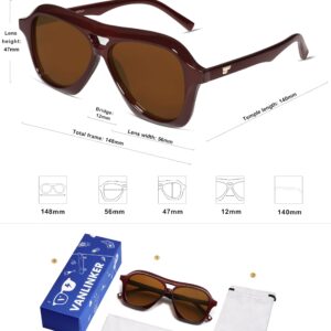 VANLINKER Retro 70s Square Aviator Sunglasses Womens Men Trendy Polarized Vintage Shades VL9768 Burgundy Frame Brown Lens