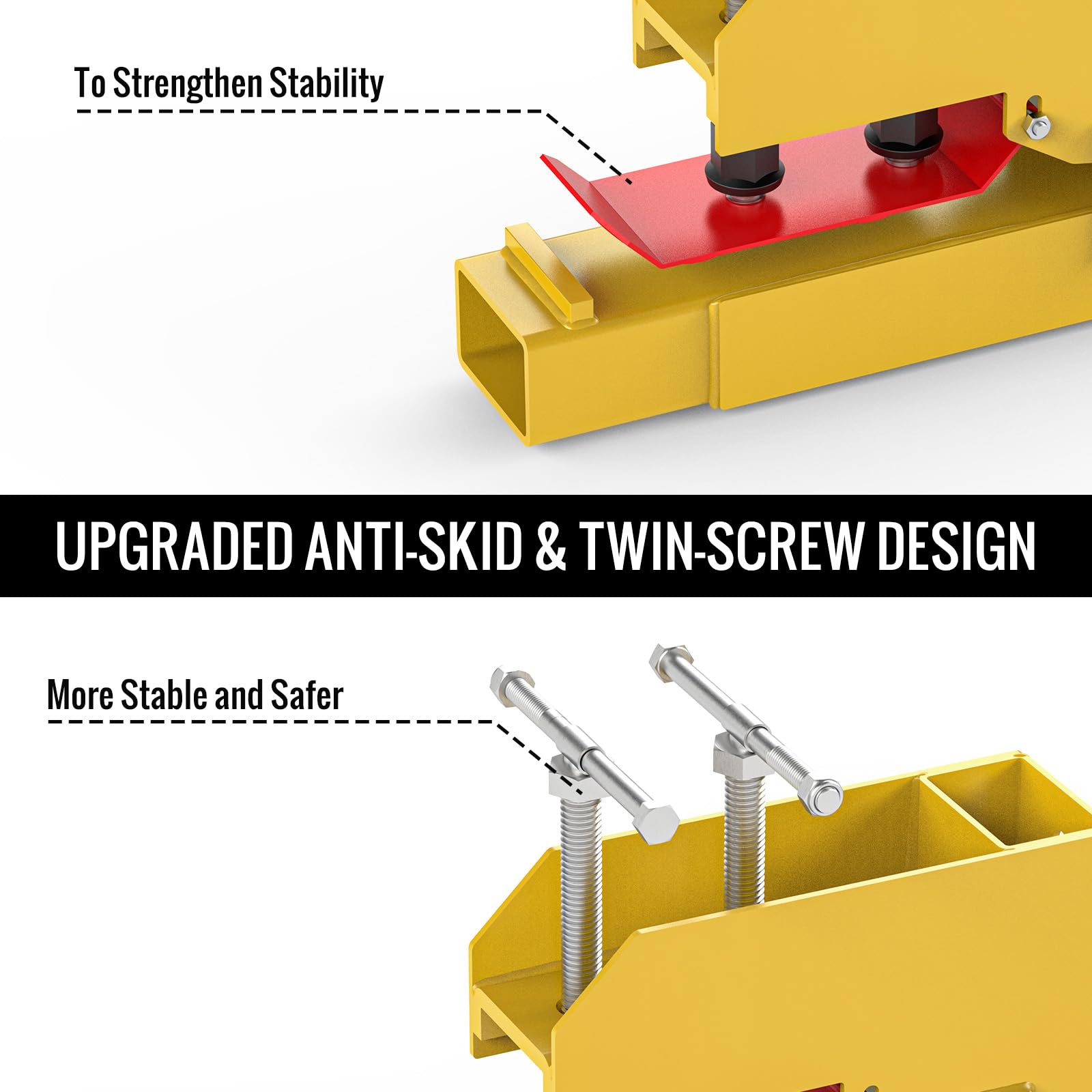 43" Clamp on Pallet Forks with Anti-Slip Tongue 2000LBS Yellow, Twin Screw Design, Adjustable Stabilizer Bar, Heavy Duty Pallet Forks for Tractor Bucket Loader