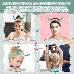 Face Wash Headband, Palm and Snail Spa Hair Bands Makeup Headbands Women Cartoon Cute Coral Fleece Elastic Headband Creative Hair Accessories for Washing Face Shower Sports Beauty Skincare