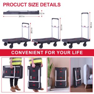 Katsuyoku Folding Hand Truck Portable Trolly,Platform Transport Hand cart with 330lbs Capacity Practical handling Tools for Household Industrial Black