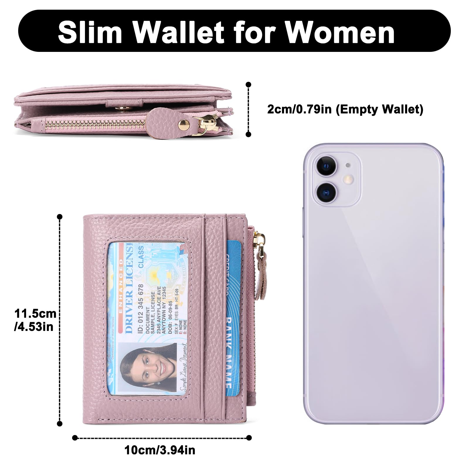 FALAN MULE Small Womens Wallet Genuine Leather Bifold Card Holder RFID Blocking with Zipper Coin Pocket