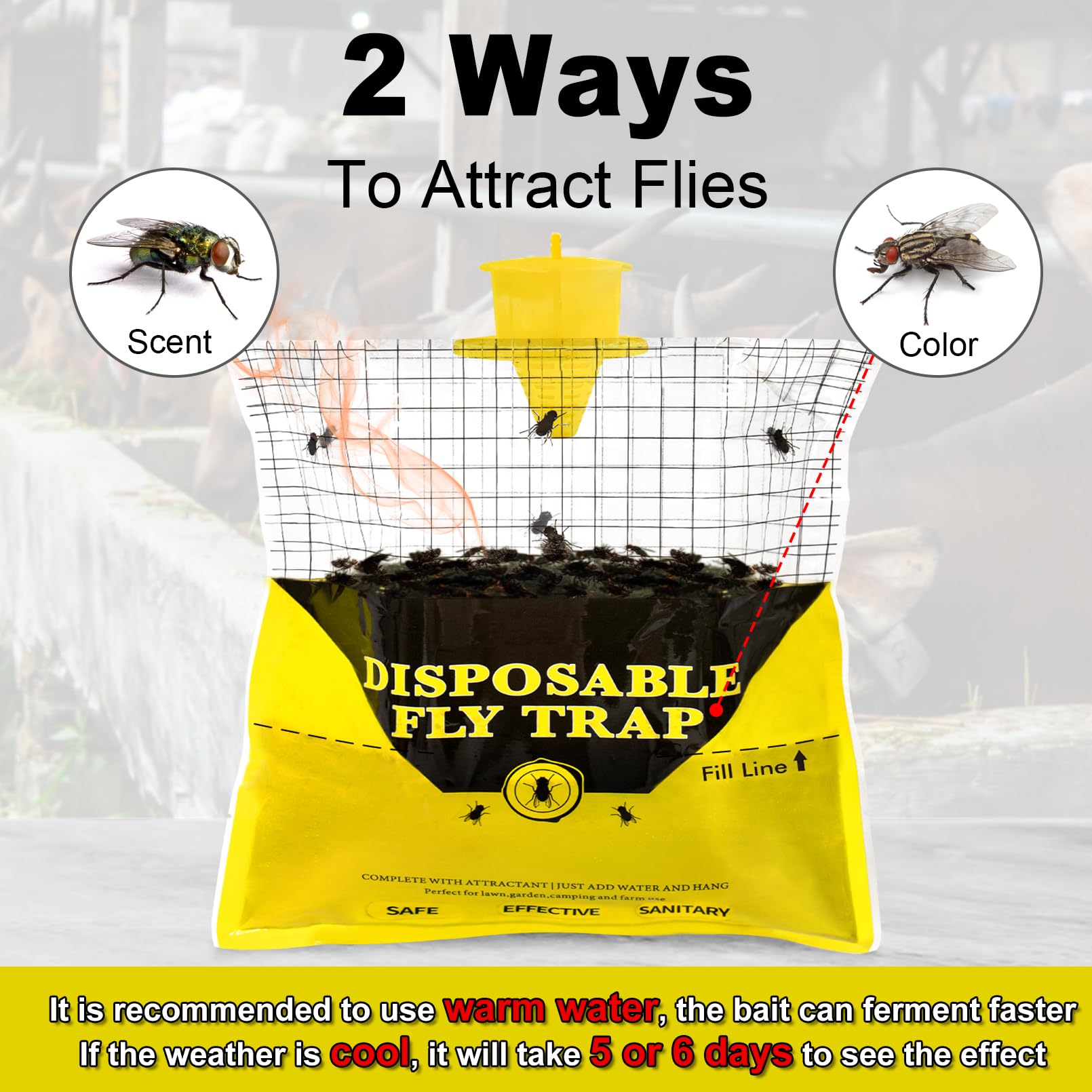 Glovv Fly Traps Outdoor Hanging, 8 Natural Pre-Baited Fly Hunter Stable Horse Ranch Fly Trap, Mosquito Fly Bags Outdoor Disposable Catchers Killer Repellent for Barn Farm Patio & Camping