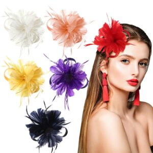 riceshoot 6 pcs women's fascinator hats tea party feather flower hats wedding derby fascinator hat hairpin hair clip, 6 color