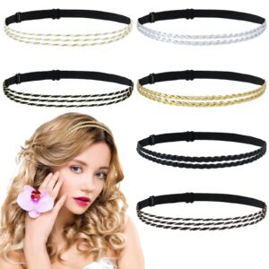 dizila 6 pieces bohemian hippie adjustable elastic double-stranded braided leather headbands+triple- stranded twisted hair bands boho accessories for women girls