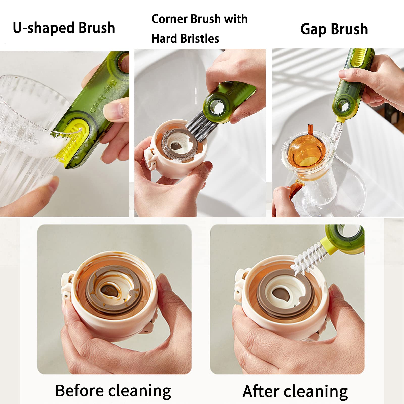 3 Pack 3 in 1 Multifunctional Cleaning Brush, Water Bottle Cleaner Brush 3 in 1 Cleaning Brush for Water Bottles, Cup, Home Kitchen Cleaning Tools