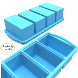 ZIP STANDING Silicone Freezer Trays with Lid,1-cup Soup Freezer Container large Ice Cube Molds with Reinforced Steel Ring Top for freezing Soup Sauce Broth Leftovers oven Dishwasher -Safe(2-Pack)