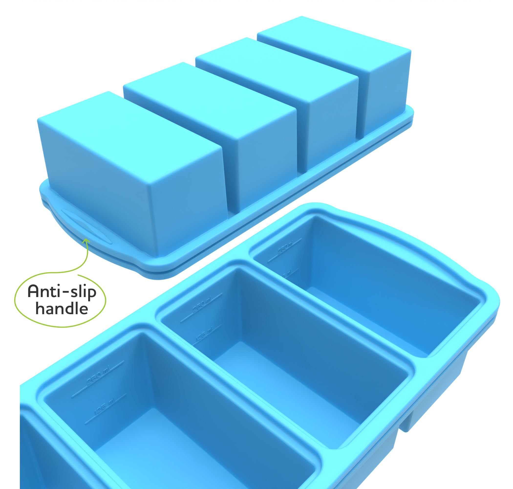 ZIP STANDING Silicone Freezer Trays with Lid,1-cup Soup Freezer Container large Ice Cube Molds with Reinforced Steel Ring Top for freezing Soup Sauce Broth Leftovers oven Dishwasher -Safe(2-Pack)