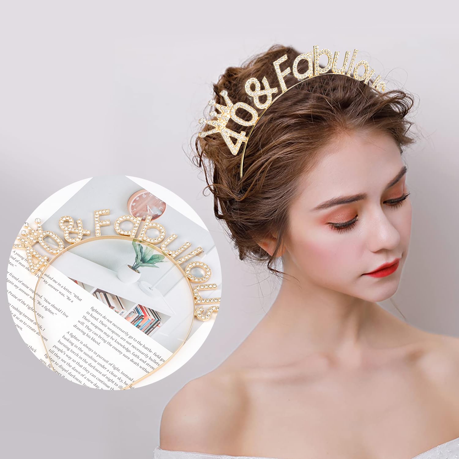 SuPoo 40th Birthday Decorations Women 40th Birthday Crown Gold Diamond Birthday Headband 40th Birthday Gifts for Her 40 and Fabulous Party Decorations 40 Year Old Happy Birthday Tiara Hair Accessories