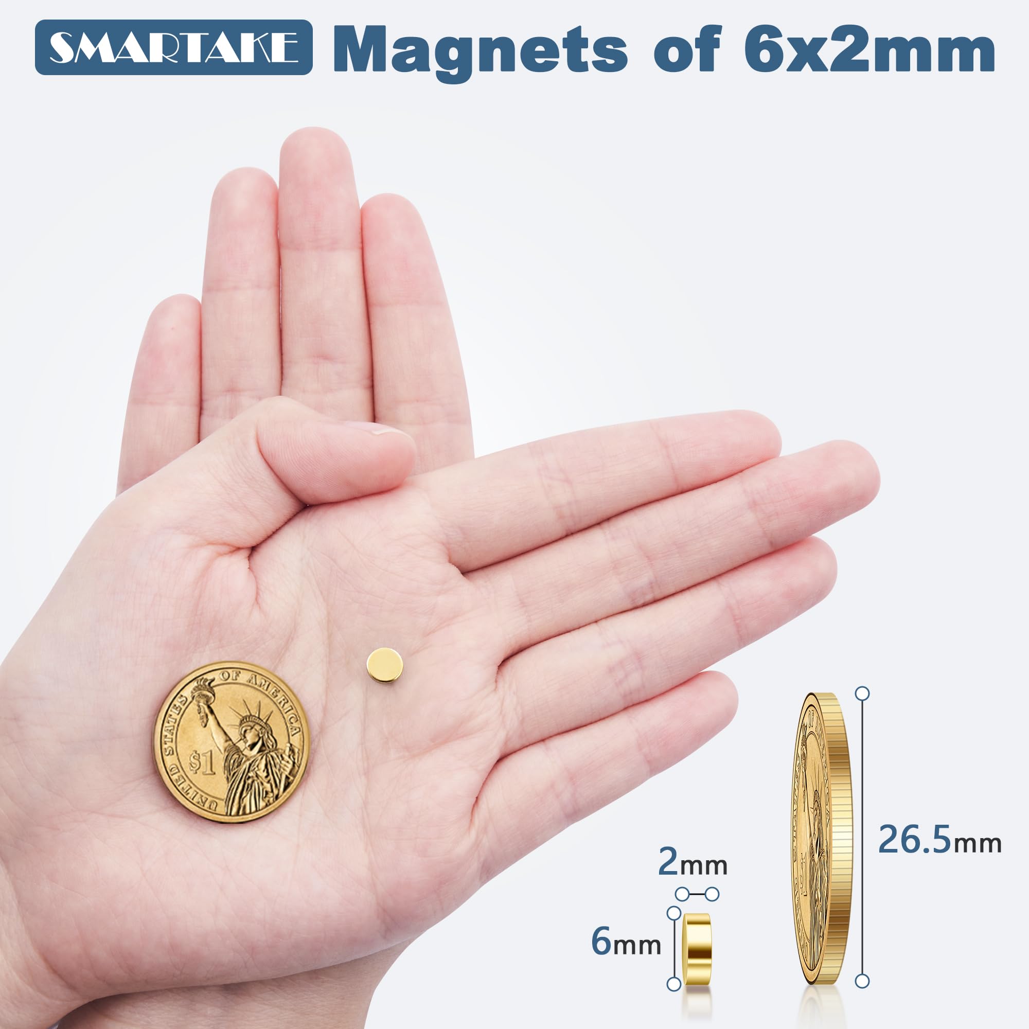 SMARTAKE 40 Pcs Refrigerator Magnets, 6x2mm Small Round Fridge Magnets, Multi-Use Premium Neodymium Tiny Circle Magnets, for Whiteboard, Billboard, Crafts, DIY, Home, Kitchen, Office, School (Gold)