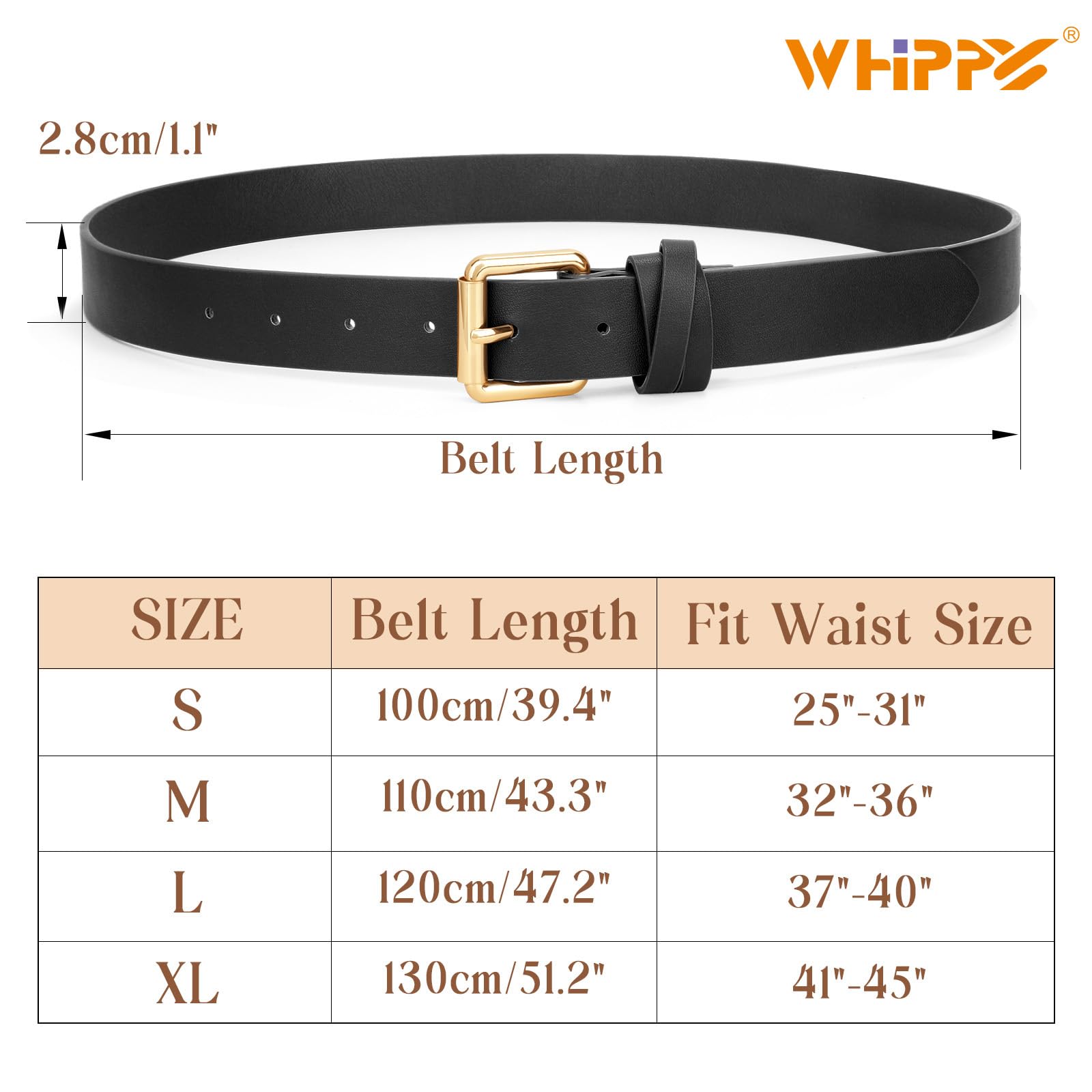 WHIPPY Women's Leather Belts for Jeans Pants Casual Ladies Belt Fashion Vintage Pin Buckle Belt for Women, Black, S