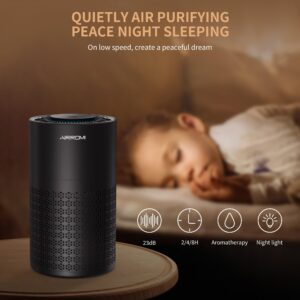 AIRROMI Air Purifiers with an Extrea Filter Covers Up to 990 sqft, Air Cleaner with Fragrance Sponge for Allergens Dust, Smoke, Odor, Dander, Pollen, H13 True HEPA 3-in-1 Filte (black)