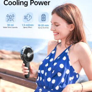 SWEETFULL Portable Misting Fan - 180° Foldable Handheld Personal Fan with Mist Spray, 3 Speeds, 30ml Water Tank, USB Rechargeable for Travel, Outdoors, Makeup, Camping, Home, and Office Use