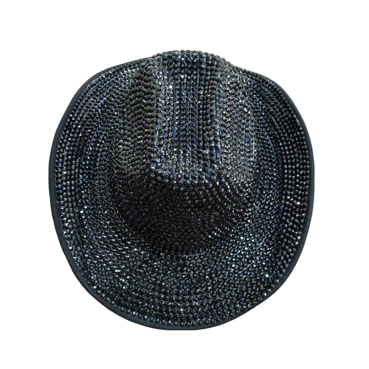 HappyERA Bling Rhinestone Western Cowboy Hat Women Glitter Cowgirl Hat for Party Hat - Black