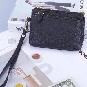 Teskyer Coin Purse Pouch, RFID Blocking Credit Card Holder Zipper Wallet with Wrist Strap and Key Chain for Men & Women