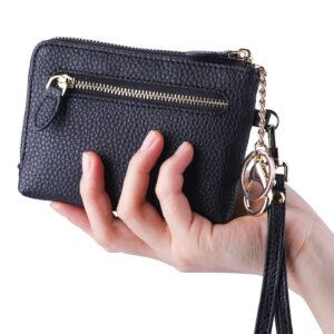 Teskyer Coin Purse Pouch, RFID Blocking Credit Card Holder Zipper Wallet with Wrist Strap and Key Chain for Men & Women